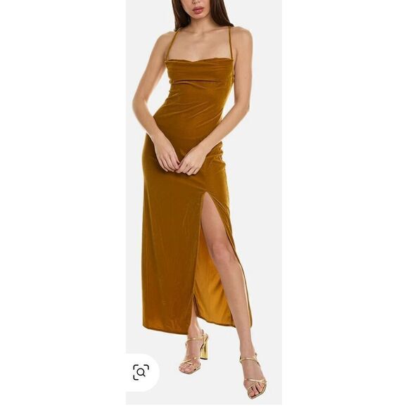 STAUD Dresses & Skirts - Staud Bellamy Velvet Dress in Yellow Gold NWOT Size XS